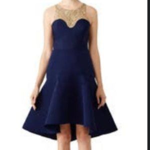 Marchesa Notte Navy Golden Arch Dress